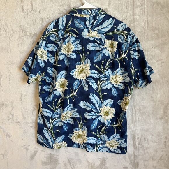 TOMMY BAHAMA Size XL 100% Silk Blue Men’s Floral Hawaiian Camp Shirt - Picture 4 of 7